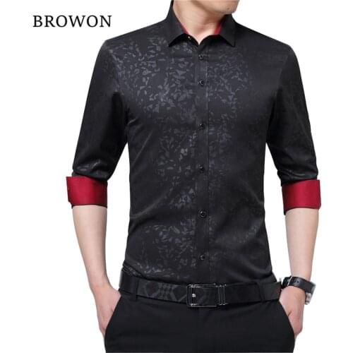 BROWON Newest Plus Size Male Social Shirt Long Sleeved Non-iron Men Flower Shirt Mens Shirt Business Imported-china