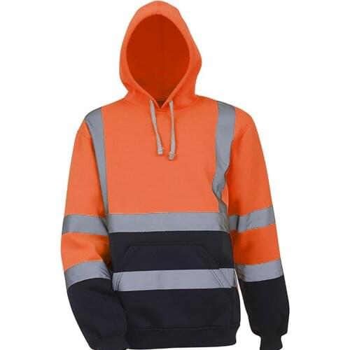 Men Reflective Sweatshirt High Visibility Pullover Top Long Sleeve Hoodie Coat