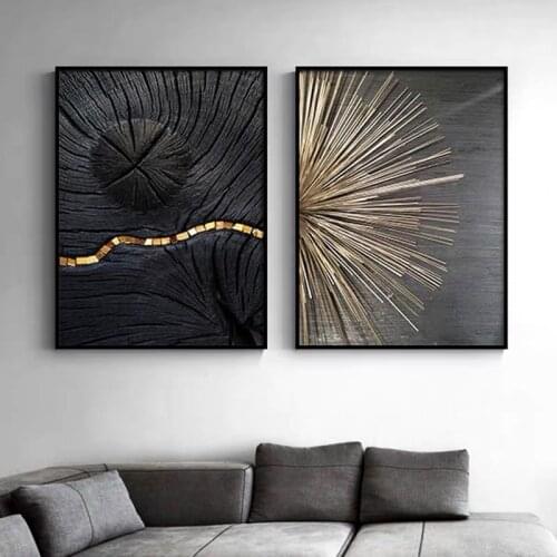 Wall Art No Frame Pictures For Living Room Home Design Abstract Art Golden Foil Canvas Print Painting Modern Poster