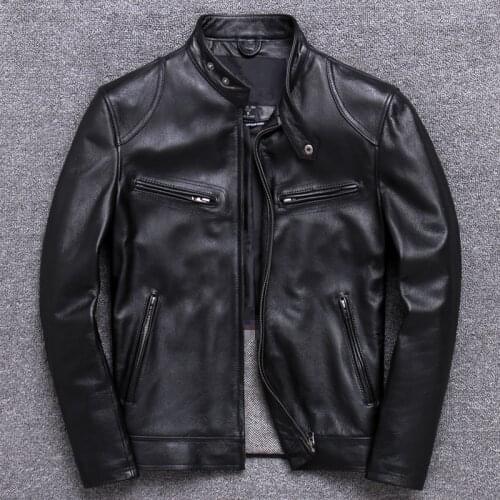 Genuine Clothing Fidelity Head Layer Cowhide Self-cultivation Short A Stand Lead Locomotive Leather Loose Coat winter Warm