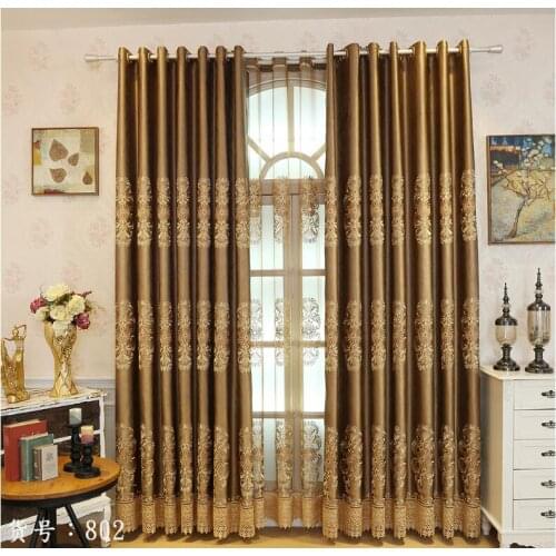 New Embroidery Imitation Silk Heavy Fabric Window Curtain gold Color Black Out Blinds for Bedroom Living Light Shading