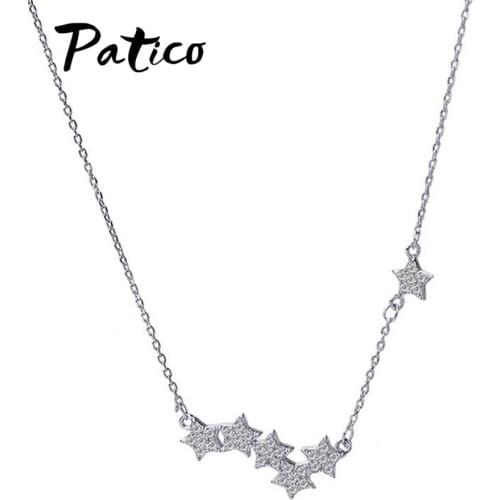 New AAA Cubic Zirconia Lucky Stars Necklaces 925 Sterling Silver Pendant Short Clavicle Chain For Women Birthday Gifts Jewelry