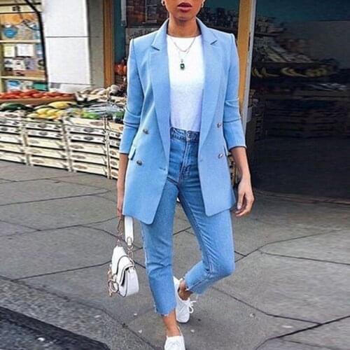 Autumn Lapel Solid Color Slim-Fit Coat Long Sleeve Cardigan Blazer Work Ladies Office Work Open Front Notched Button Jackets