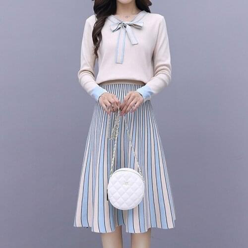 ZAWFL Elegant bow striped knitted skate dress women Autumn black warm sweater dress vestidos Winter sexy short dress vestidos