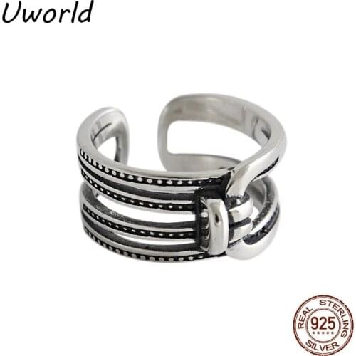 Retro Made Old Multi layer Line knot Winding Width Silver Ring Adjustable 925 Sterling Silver Open Finger Ring
