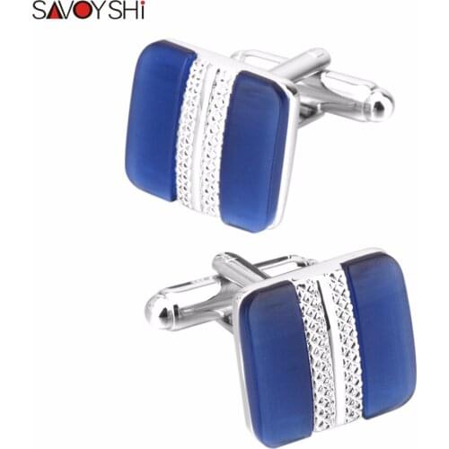 SAVOYSHI Luxury Blue Cats Eye Stone High Quality Brand Cufflinks Mans French Suit Accessories Jewellery Gifts for Men Gemelos