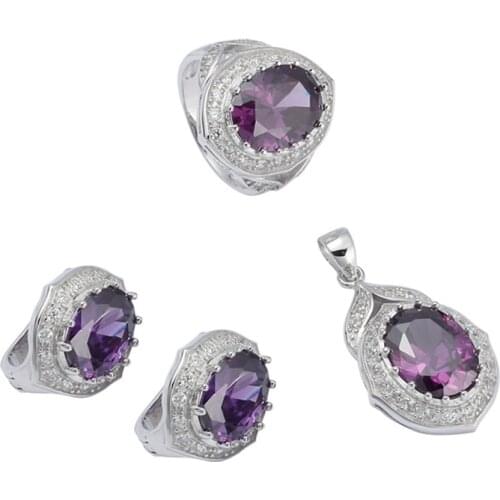 Eulonvan Charms luxury Wedding jewelry sets womens accessories 925 sterling silver dropshipping Purple Cubic Zirconia S-3752set
