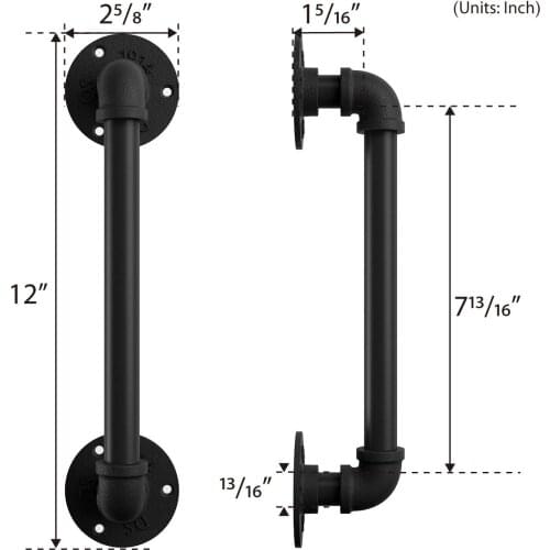 12 inch / 15inch Pipe Barn Door Handle Black Rustic Industrial Style Handle Bar Pull for Gate Cabinet Shed Door