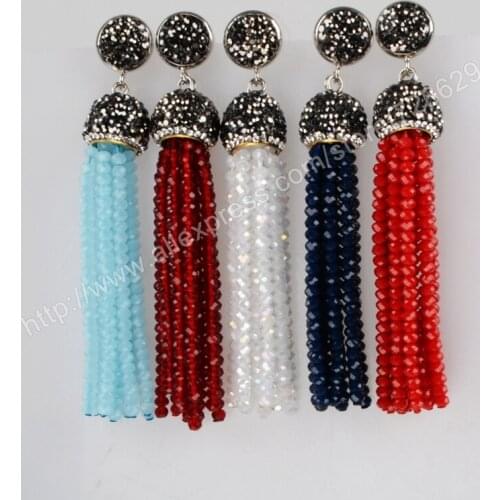 BOROSA Tassel Earrings Paved Black Beads Faceted Glass Bead Long Dangle Tassel Earring Multi-Color Tassel earrings women AB520