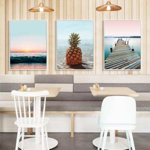 Scandinavian Poster Nordic Ocean Bridge Pineapple Wall Art Canvas Print Seascape Painting Tropical Decoration Picture Home Decor