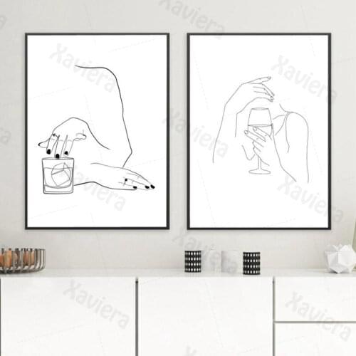 Nordic Modern Abstract Print Mural Black Line Woman Drinking Art Poster On The Wall Home Decor Bar Restaurant Picture Frameless