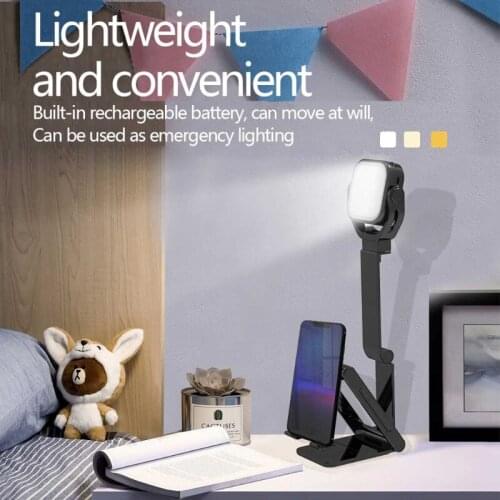 H7JF Foldable Tripod Stand Phone Holder for Video, Dimmable Desk LED Light for Makeup Selfie Cellphone Support Black