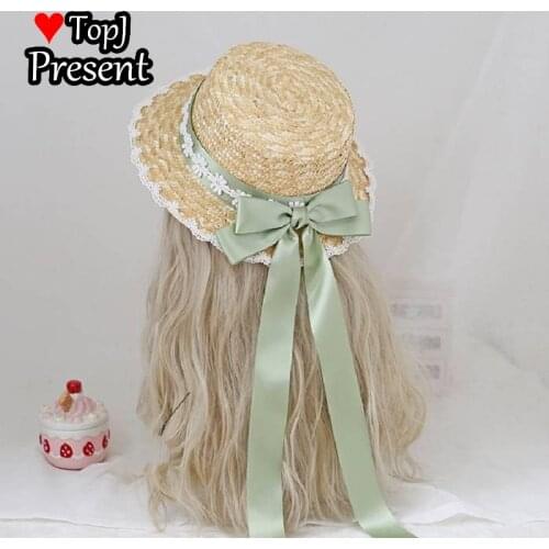 Multicolor forest big bow straw hat Lo Niang idyllic Lolita handmade bow lace Ribbon Hat Lolitacosplay accessory