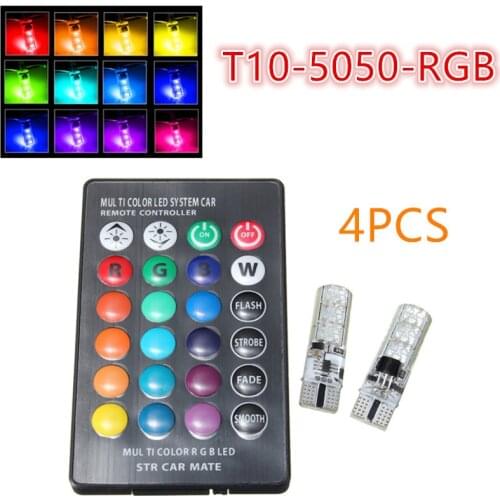4pcs RGB Led 194 168 5050 SMD Dome Reading Light Automobiles Wedge Lamp RGB LED Bulb With Remote Controller DC 12V