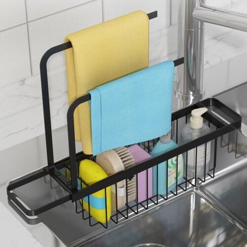 Telescopic Sink Drainer Rack Adjustable Soap Sponge Towel Holder Drain Basket Multifunctional Rag Storage Shelf Kitchen Tool