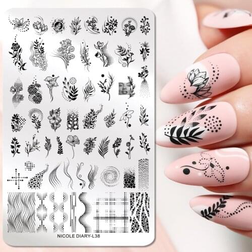 NICOLE DIARY Abstract Line Image Nail Stamping Plates Flower Building Pattern Stamp Templates Printing Stencil Tools