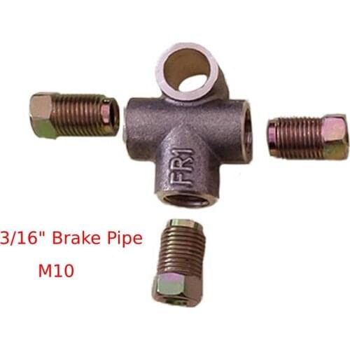 Union Brake Pipe 3 Way Brake T Piece Tee With 3 Male Nuts Short Union Metric M10 3/16" Pipe 10mm Brake Pipe Fittings