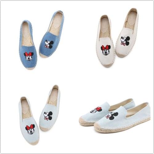 Disney childrens cartoon Mickey Mouse adult female non-slip soft-soled casual sports shoes hand-woven flat canvas shoes