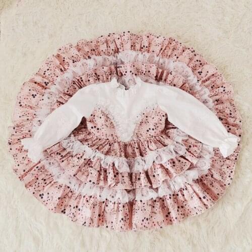 Vinatge Spanish lolita baby girl floral princess dress kids lace mesh stitching ball gown Christmas party dress