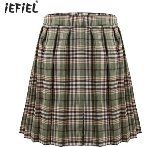 Cute Kids Girls Scottish style Casual Skirt Knee Length Full A-Line Pull-On Plaid Skirts School Girl Student Pleated Skirt