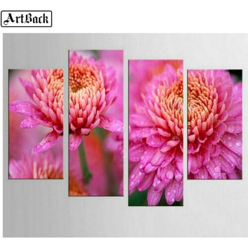 1 set of 4pcs diamond painting flowers picture full square diamond embroidery 3d round drill mosaic embroidery wall stickers