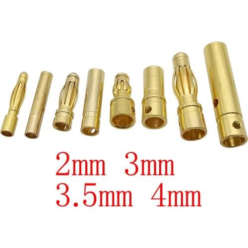 10Pairs Bullet Banana Plug 2mm 3mm 3.5mm 4mm Bullet Female Male Connectors Gold Plated Copper RC Battery Parts Head