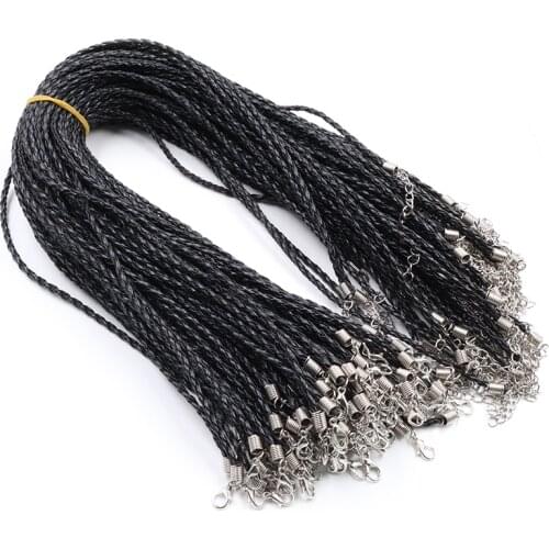 10Pcs/lot 3mm Handmade Weave Leather Adjustable Braided Rope Necklaces & Pendant Charms Findings Lobster Clasp String Cord