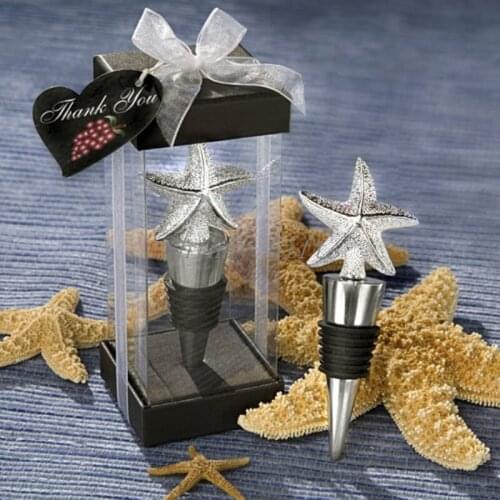 50pcs Beach Starfish Wedding Wine Stopper Favor With Box Metal Birthday Party Gifts For Guests Wedding Favor Gift wen4599