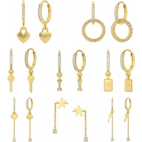 Aide 925 Sterling Silver Pave Cubic Zirconia Circle Dangle Earrings With Heart Bone Key Charm Pendant Pendiente Drop Earrings