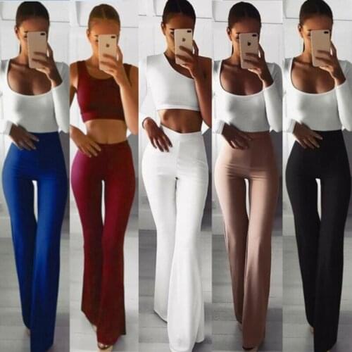 2020 New Hot Women Summer Party Slim High Waist Wide Leg Pants Ladies Palazzo Stretch Trousers Long Flare Pants Female OL Pants