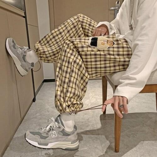 Fashion Plaid Pant 2021 New Spring Straight Wide-leg Loose All-match Casual Trousers Pantalones De Hombre Sweatpants Streetwear