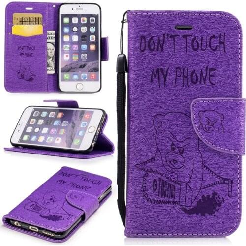 Embossing Bear Butterfly PU Leather Cases for iPhone 6 iPhone 6S Flip Mobile Phone Cases with Wallet Card Holders & Kickstand