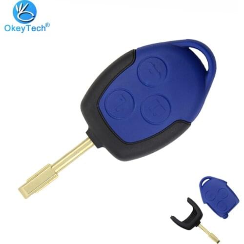 OkeyTech Key Shell for Ford Transit Connect Set 3 Button Blue FO21 Blade Replacement Auto Car Cover Case Fob Remote Key for Ford