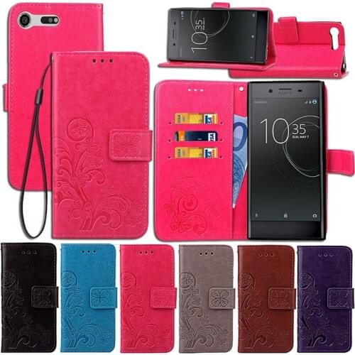 Case for Sony Xperia XA1 Ultra/L1/XZ Premium Flip Stand PU Leather Strap Case Four Leaf Clover Wallet Cover Bag