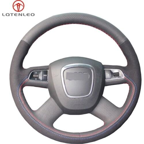 Black Genuine Leather Suede Hand Sew Car Steering Wheel Cover For Audi A3 2006-2013 A8 S8 2006-2010 Q5 2008-2012 Q7 2005-2011