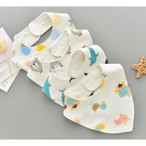 Baby Bibs Triangle Double Cotton Bibs Cartoon Print Saliva Towel Infant Burp Cloth Baby Boys Girls Feeding Apron Bandana Bibs