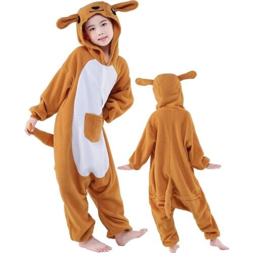 Kangaroo Onesie Boys Girls Animal Kigurumi Cosplay Costume Kids Flannel Winter Pajams Pyjamas Halloween Party Suit Onesieshow