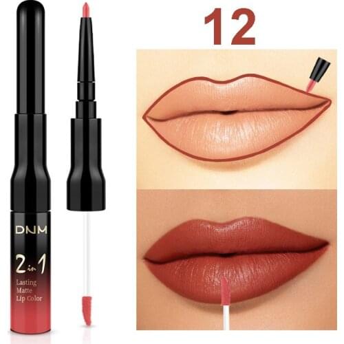 DNM Matte Double Lip Gloss Lip Liner Non-stick Cup Lip Pencil Waterproof Moisturizing Lipstick Lasting Lipliner Makeup TSLM1