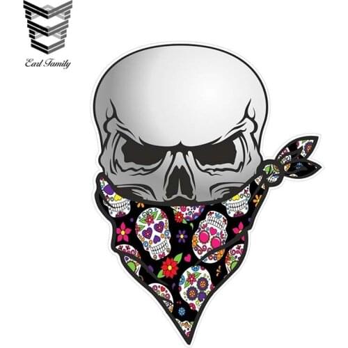 EARLFAMILY 12cm X 8.3cm Gothic Biker Pirate Skull with Face Bandana Sugar Skull Pattern Motif External Vinyl Car Stickers