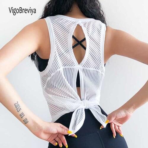 VigoBreviya Mesh Open Back Yoga Tops Women Sleeveless Fitness Sports T-shirts Female Gym Running Workout Tops Shirt Clothing