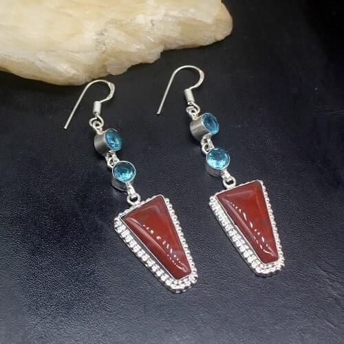 Gemstonefactory Big Promotion 925 Silver Red Sea Sediment Blue Topaz Women Ladies Gifts Dangle Drop Earrings 20212253
