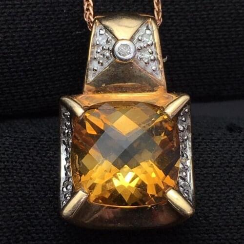 Fine Jewelry Real 14K Rose Gold AU750 100% Natural Citrine Gemstones 3.8ct Diamonds Pendants for Women Necklace