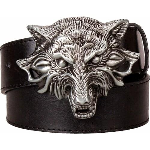 Personality mens belt Wolf Totem strap male leather pin buckle metal belt male business casual belts gift for men
