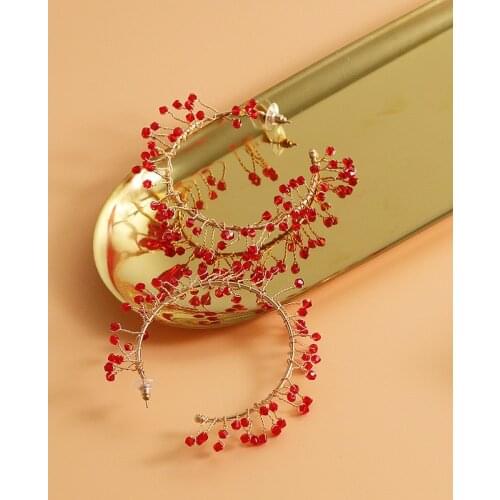 JURAN 5 Colors Imitation Pearls Round Circle Drop Earrings Women Crystal Big Earings Fashion Jewelry Brincos Statement Earrings