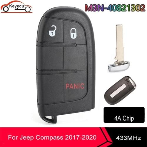 KEYECU OEM Proximity Smart Remote Car Key Fob 433MHz 3 Buttons for Jeep Compass Renegade 2015-2020 FCC ID: M3N-40821302