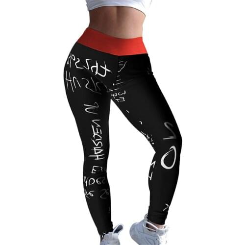 Compression Yoga Pants Stretch Workout Leggings with High Waist Tummy Control Letter Print Yoga Pants QW