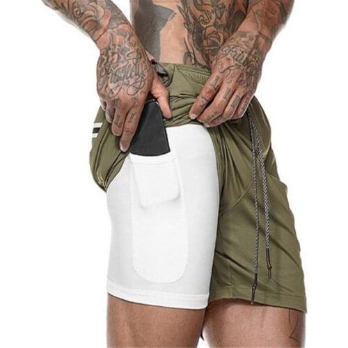 Summer Running Shorts Sports Jogging Fitness Gym Workout Training Shorts Men 2 In 1 Double-deck Quick Dry Short Pants h