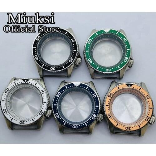 Miuksi 42mm silver sterile watch case sapphire glass black white blue green orange bezel chapter ring fit NH35 NH36 movement