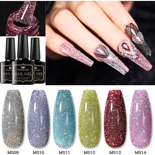 MSRUIOO Reflective Glitter Gel Nail Polish Sparkling Auroras Laser Nail Art Gel Long Lasting Semi Permanent Top Base Coat Need