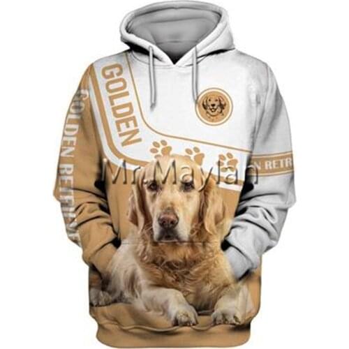 Personality Fashion Animal Golden-Retriever 3D Printed Graphic Hoodie Men/Women Zip Hooded Streetwear Oversized Sweatshirt QW-61
